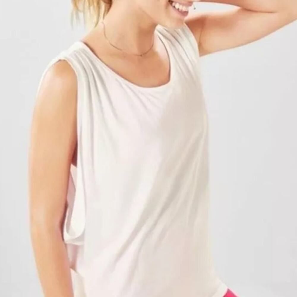 Fabletics Cream Open Back Tencil Sleeveless Shirt - image 1